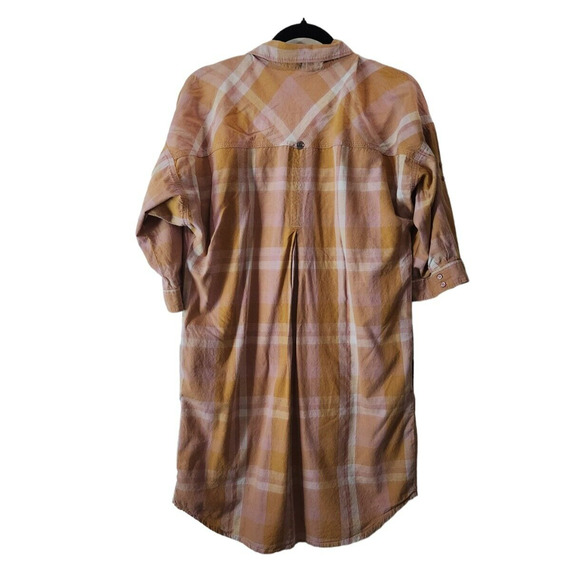 PrAna Deryn Champagne Plaid Roll Tab Sleeve Dress Large Active Camping Outdoors - Picture 8 of 16